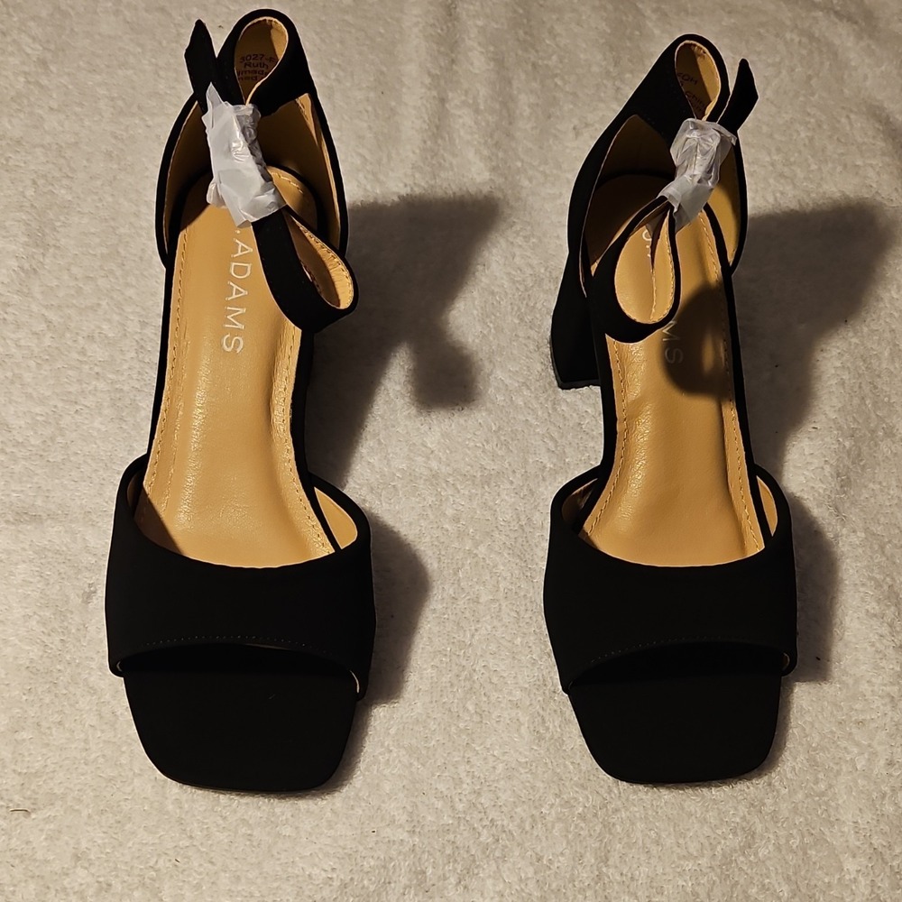 J. Adams Black Synthetic Strappy Block Heel Sandals Buckle Women's‎ Size 6